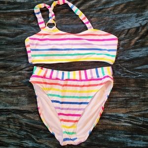 Colorful striped high wasted bikini